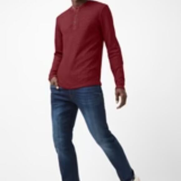 Buffalo David Bitton Men’s S Red Waffle Knit Crew Neck Long Sleeve Shirt NEW - Picture 1 of 6